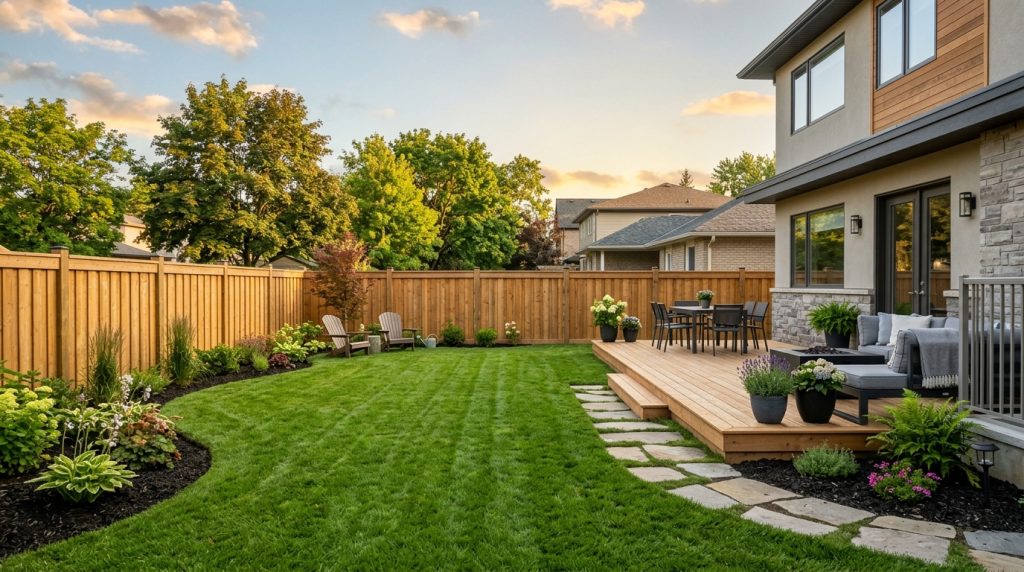 Deck and backyard transition planning scene
