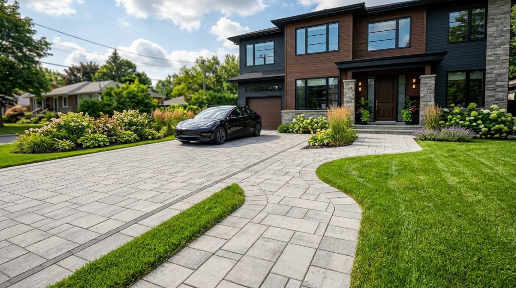 Interlocking patio and walkway planning scene