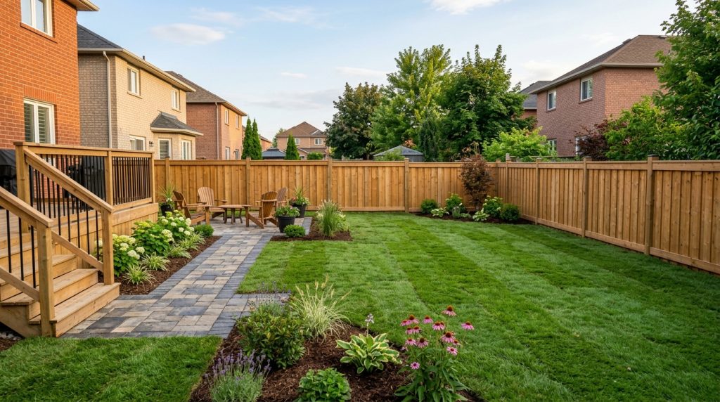 Representative Mississauga interlock walkway and lawn landscaping scene