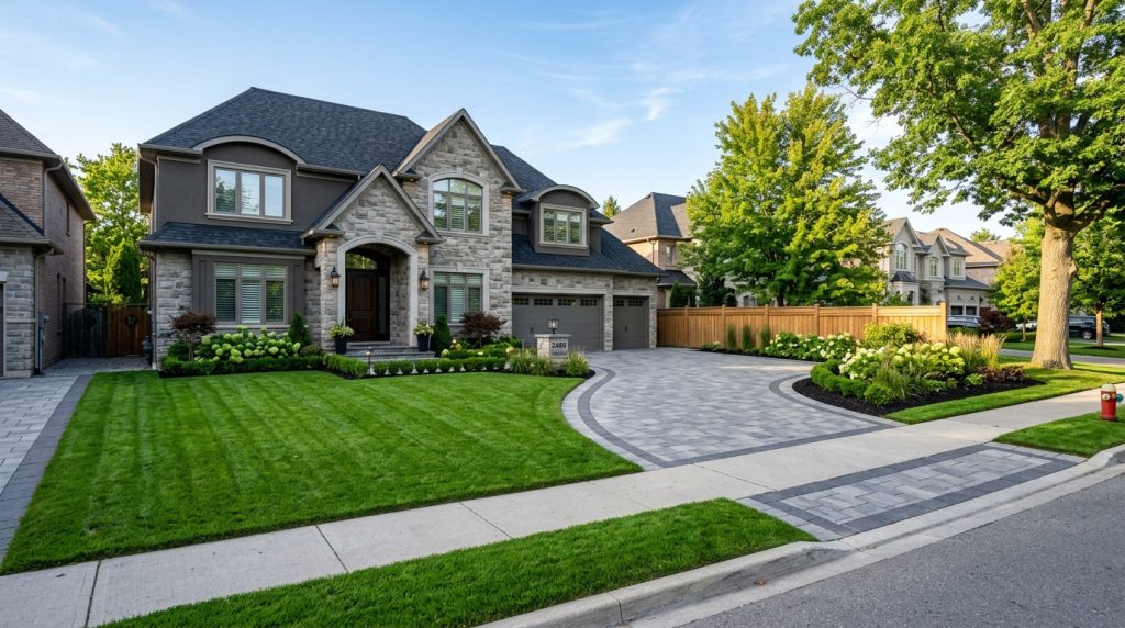 Representative residential landscaping scene in a suburban setting