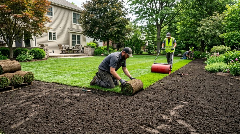 Professional sod installation planning scene